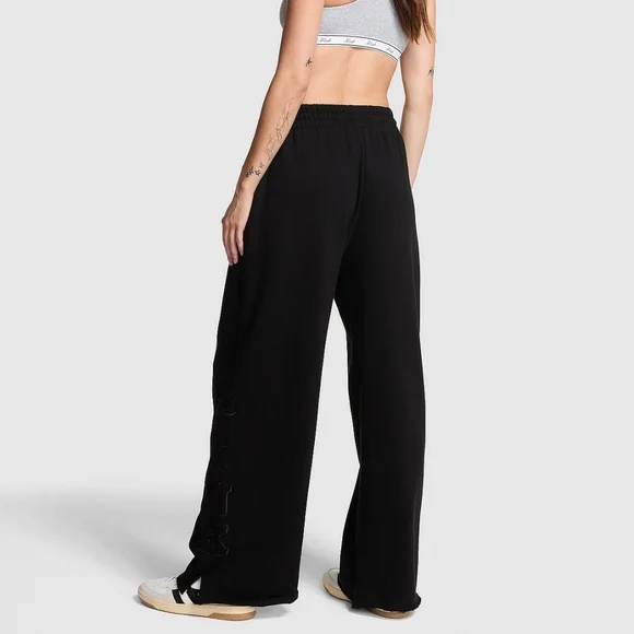 PINK Campus Fleece Wide-Leg Split-Hem Sweatpants Size L Long - Picture 3 of 9